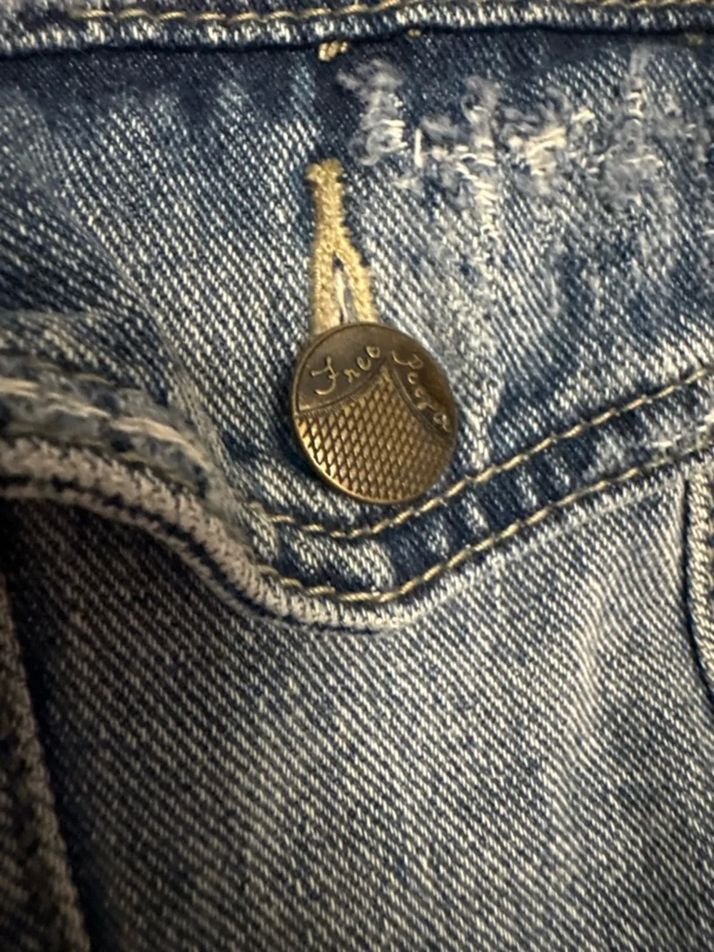Free People Blue Denim Jacket with Gray Hoodie Sleeves - Picture 7 of 8